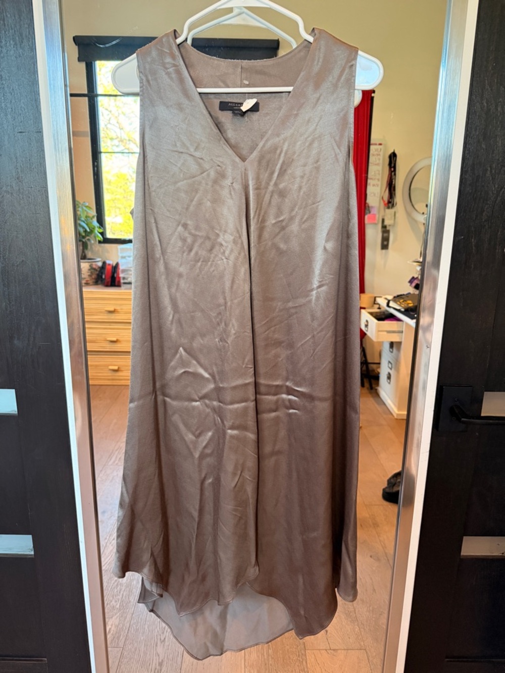 AllSaints Blaze Steel Grey Silky Dress.Retail $308 - Picture 3 of 5